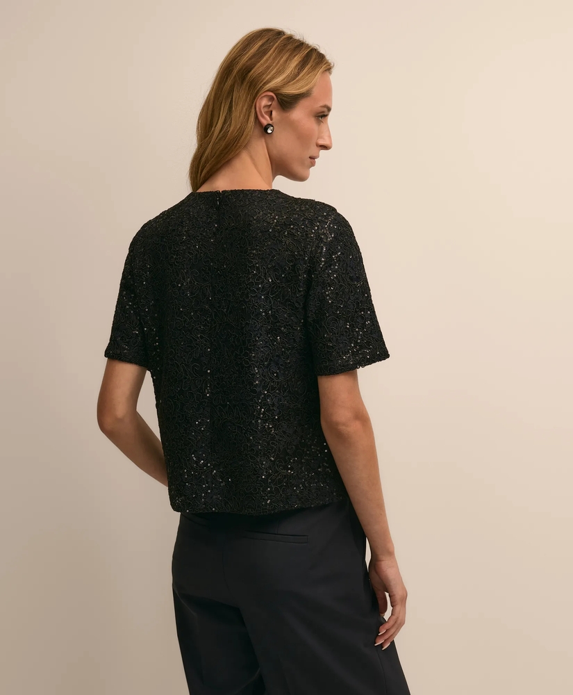 Lace Paillette Short-Sleeve Blouse, image 4