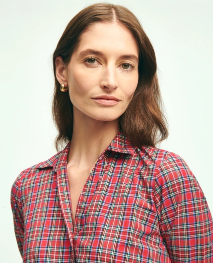 Cotton A-Line Plaid Shirt Dress, image 3