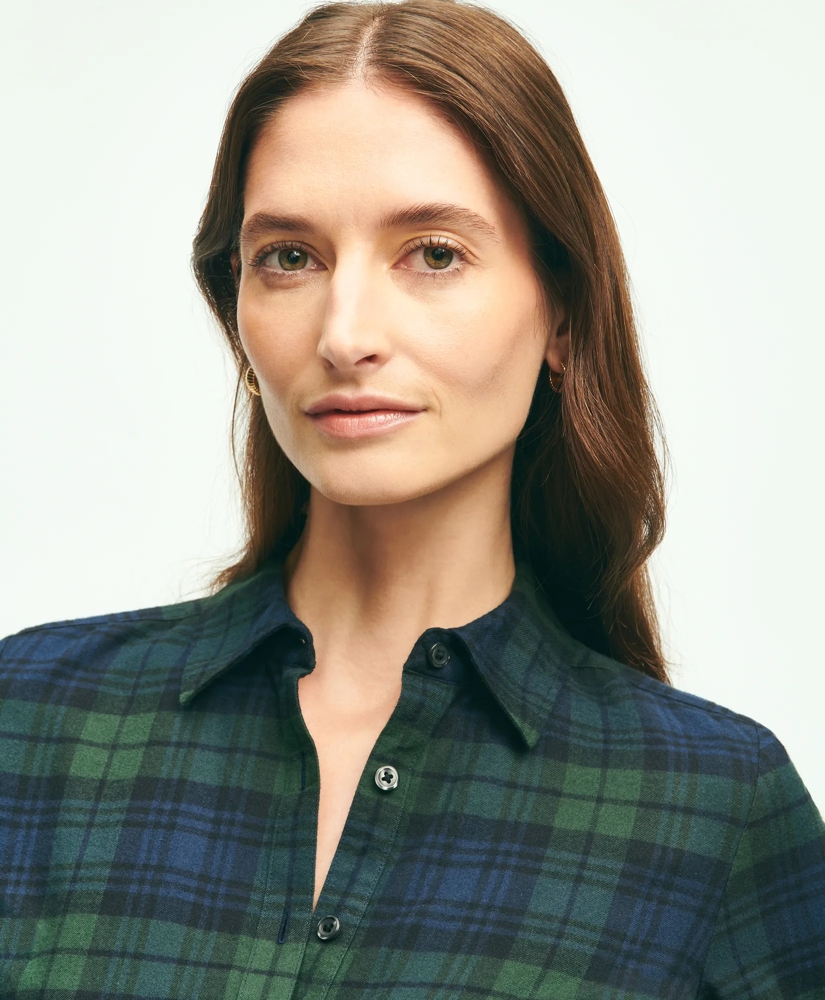 Brushed Cotton Flannel A-Line Shirt Dress, image 3