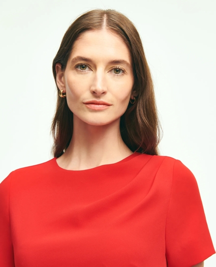 Short-Sleeve Fine Twill Crepe Dress, image 3