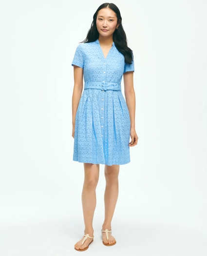 Eyelet Belted Shirt Dress In Cotton
