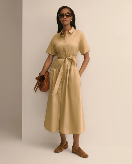 Cotton Sateen Belted Shirtdress, image 1