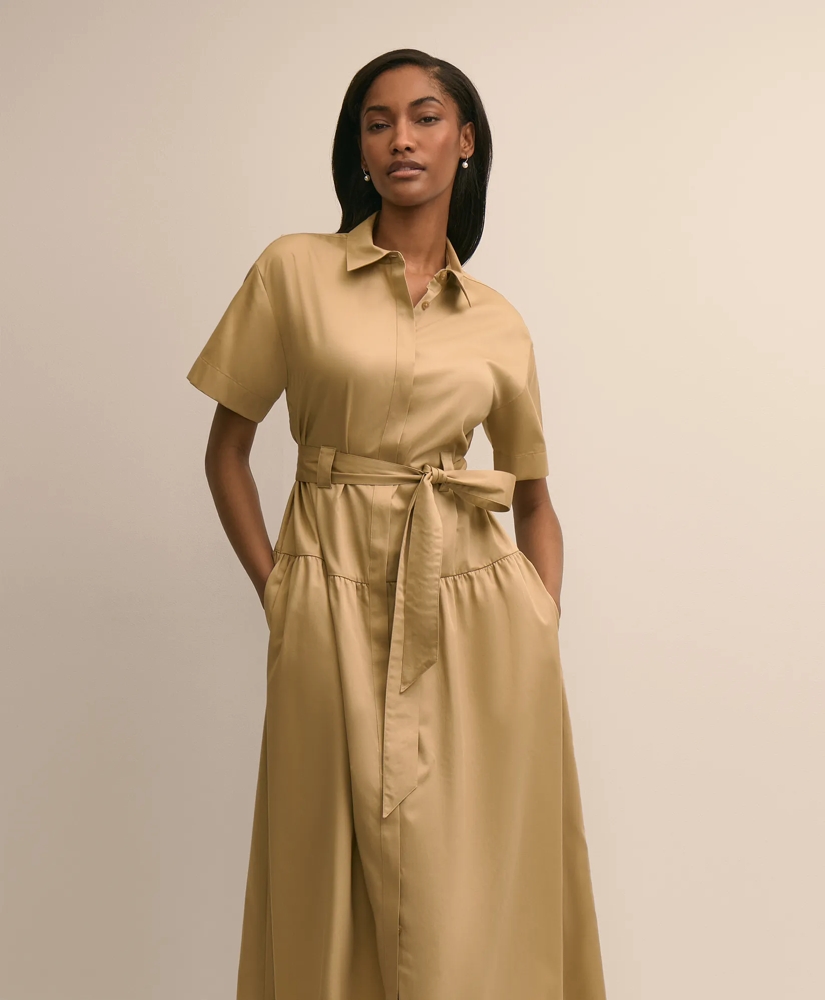 Cotton Sateen Belted Shirtdress, image 2