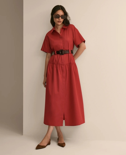 Cotton Sateen Belted Shirtdress, image 1