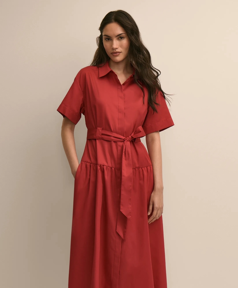 Cotton Sateen Belted Shirtdress, image 2