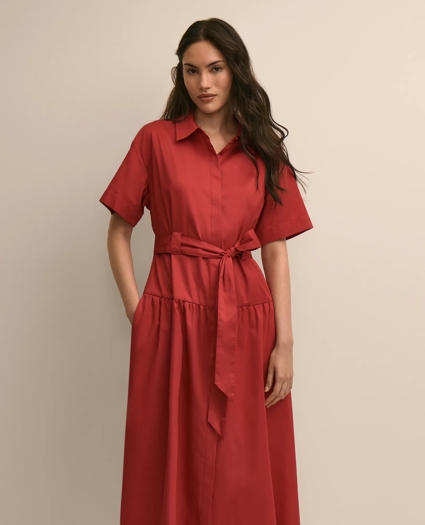 Cotton Sateen Belted Shirtdress, image 2