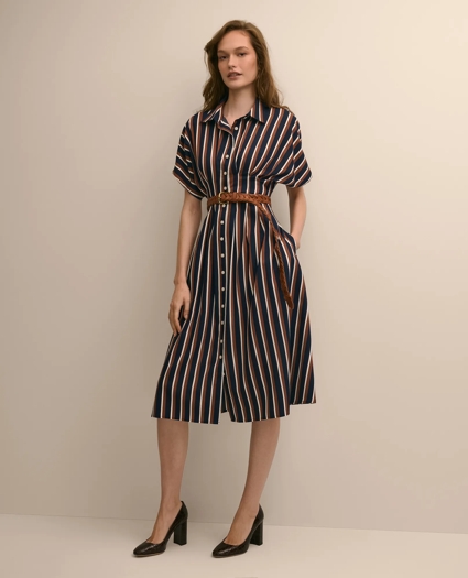 Striped Pleated A-Line Shirtdress, image 1