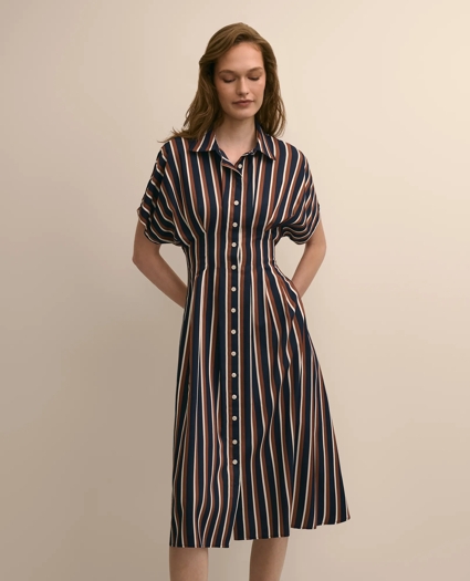 Striped Pleated A-Line Shirtdress, image 2
