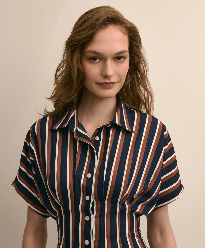 Striped Pleated A-Line Shirtdress, image 3