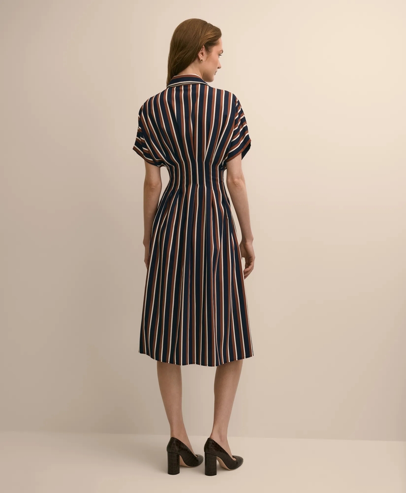 Striped Pleated A-Line Shirtdress, image 4