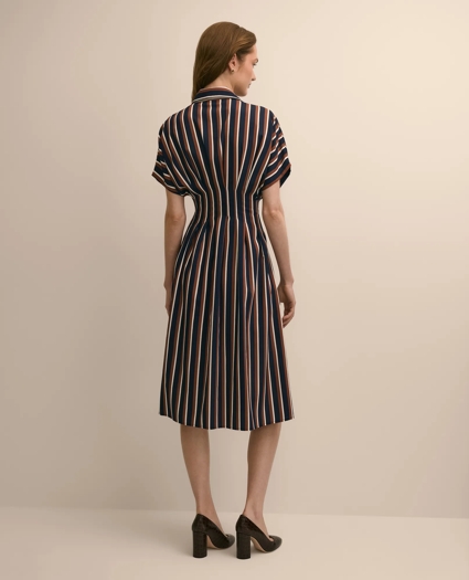 Striped Pleated A-Line Shirtdress, image 4