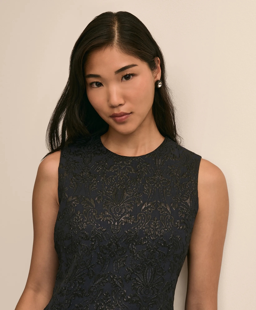 Metallic Brocade Lace Shift Dress, image 3