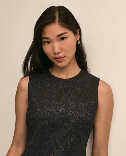 Metallic Brocade Lace Shift Dress, image 3