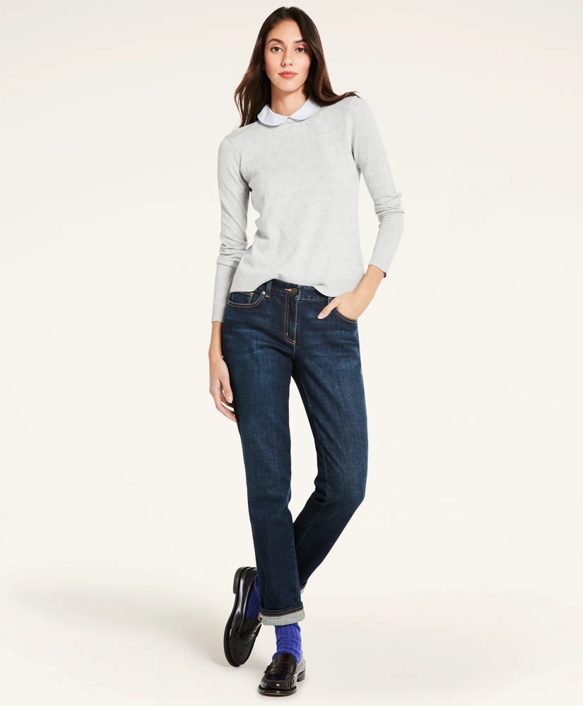 Cotton Striped Removable Collar Leaf-Stitched Sweater, image 2