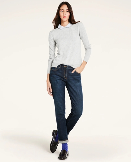 Cotton Striped Removable Collar Leaf-Stitched Sweater, image 2