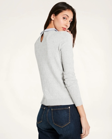 Cotton Striped Removable Collar Leaf-Stitched Sweater, image 4