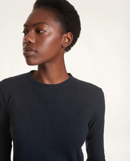 Cotton Striped Removable Collar Leaf-Stitched Sweater, image 2