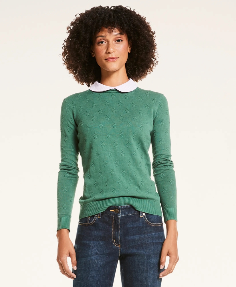 Cotton Striped Removable Collar Leaf-Stitched Sweater, image 1