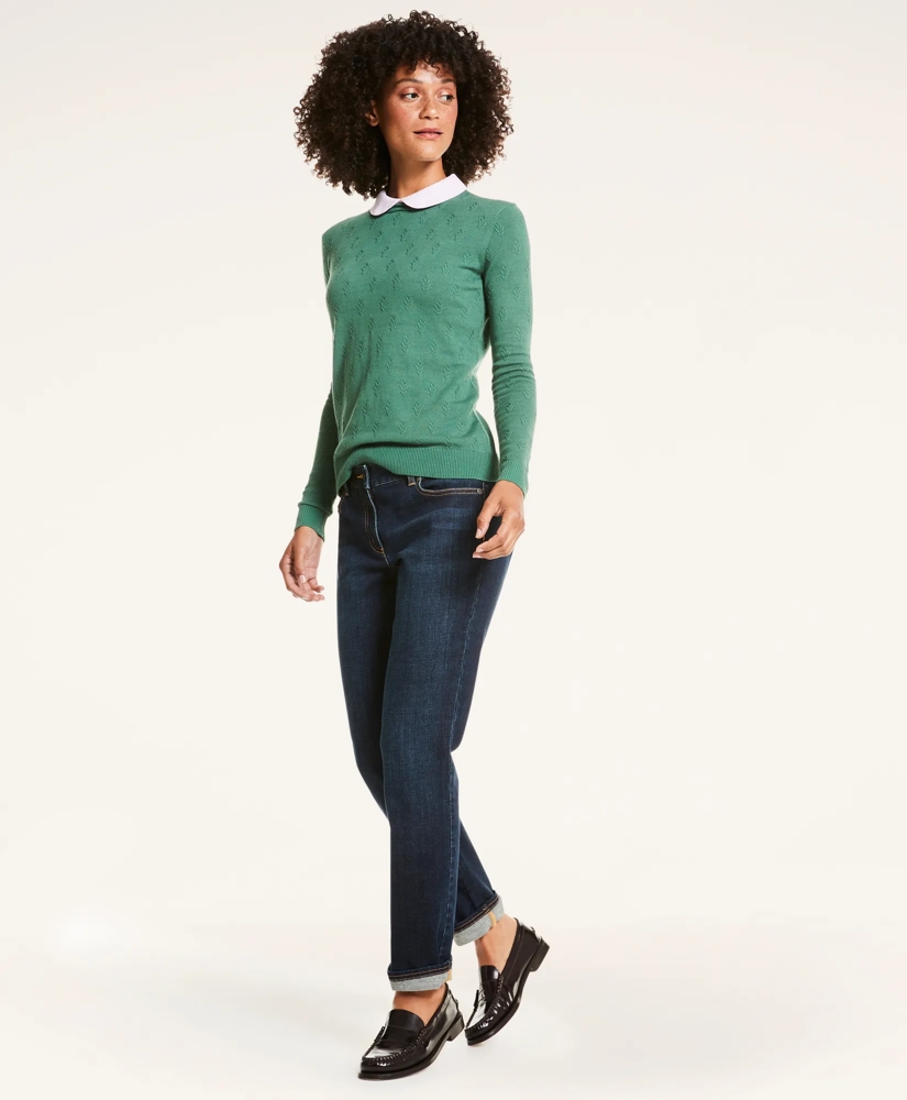 Cotton Striped Removable Collar Leaf-Stitched Sweater, image 2
