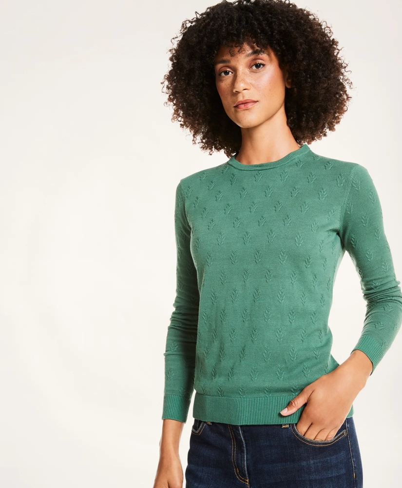 Cotton Striped Removable Collar Leaf-Stitched Sweater, image 3