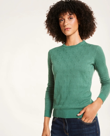 Cotton Striped Removable Collar Leaf-Stitched Sweater, image 3