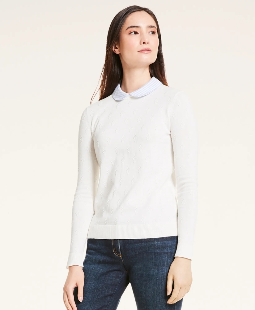 Cotton Striped Removable Collar Leaf-Stitched Sweater, image 1