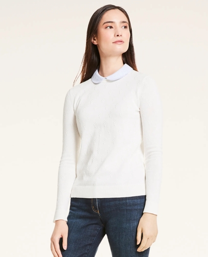 Cotton Striped Removable Collar Leaf-Stitched Sweater, image 1