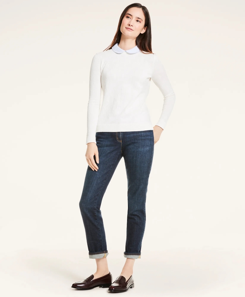 Cotton Striped Removable Collar Leaf-Stitched Sweater, image 2
