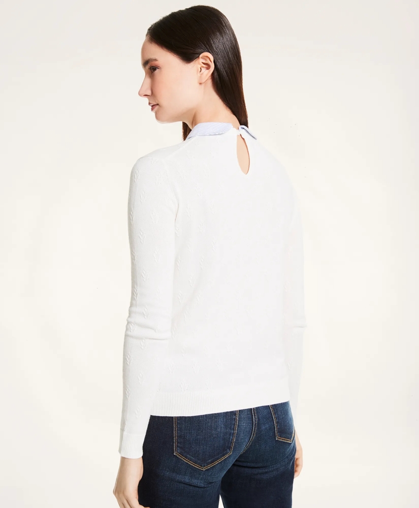 Cotton Striped Removable Collar Leaf-Stitched Sweater, image 4