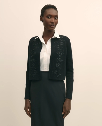 Merino-Wool-Cotton Blend Floral Embellished Cardigan, image 1