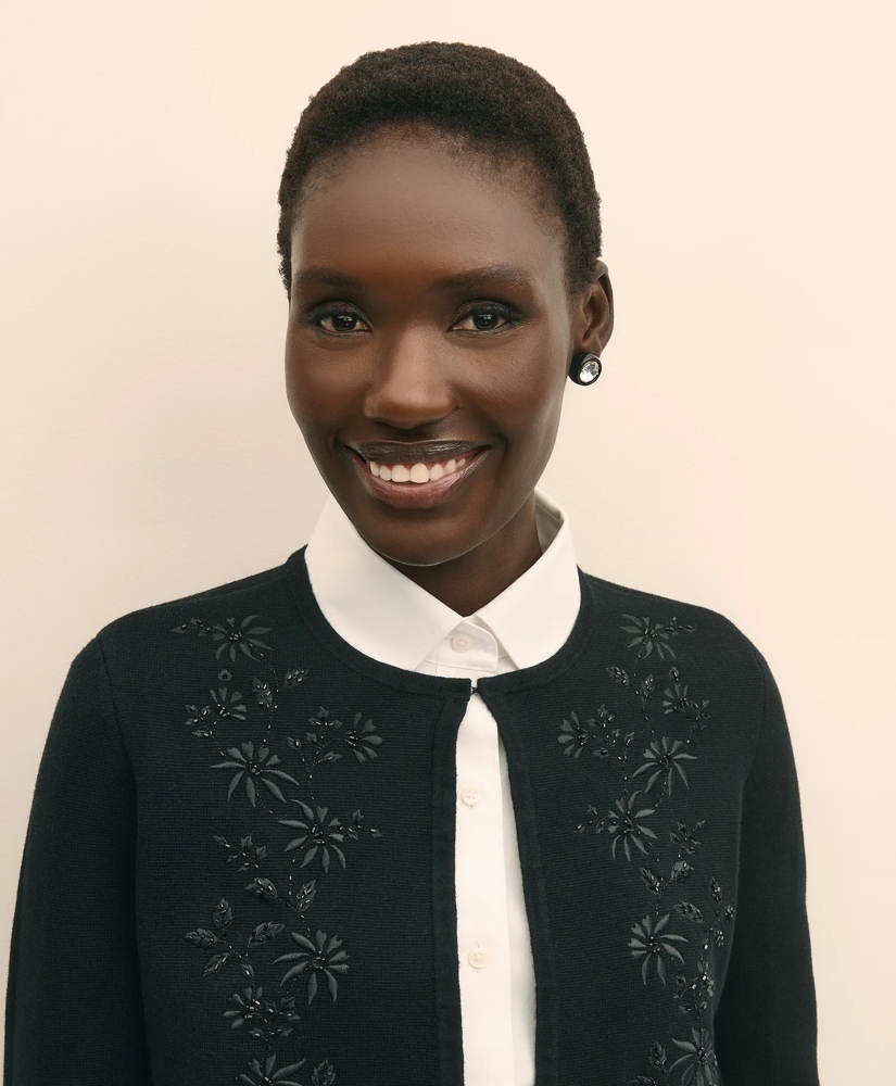 Merino-Wool-Cotton Blend Floral Embellished Cardigan, image 3