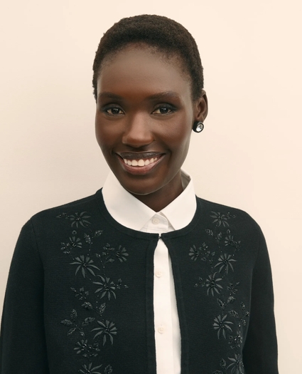 Merino-Wool-Cotton Blend Floral Embellished Cardigan, image 3