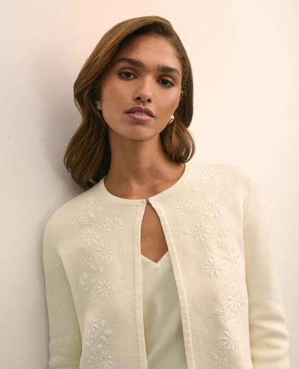 Merino-Wool-Cotton Blend Floral Embellished Cardigan, image 1