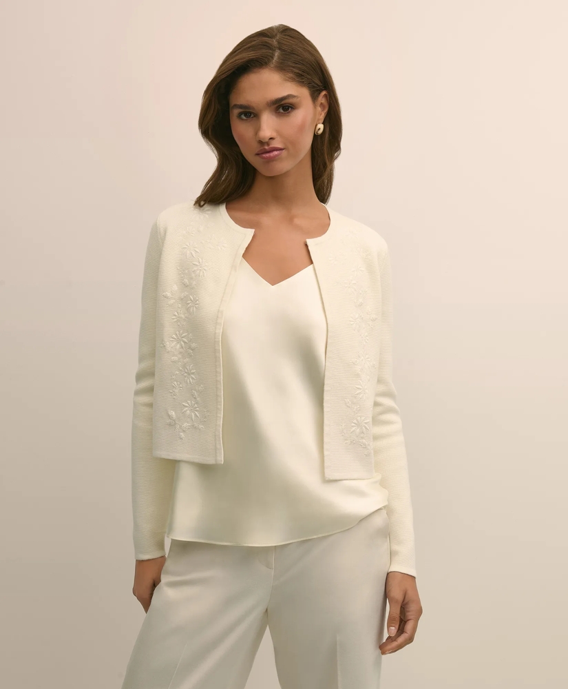 Merino-Wool-Cotton Blend Floral Embellished Cardigan, image 3