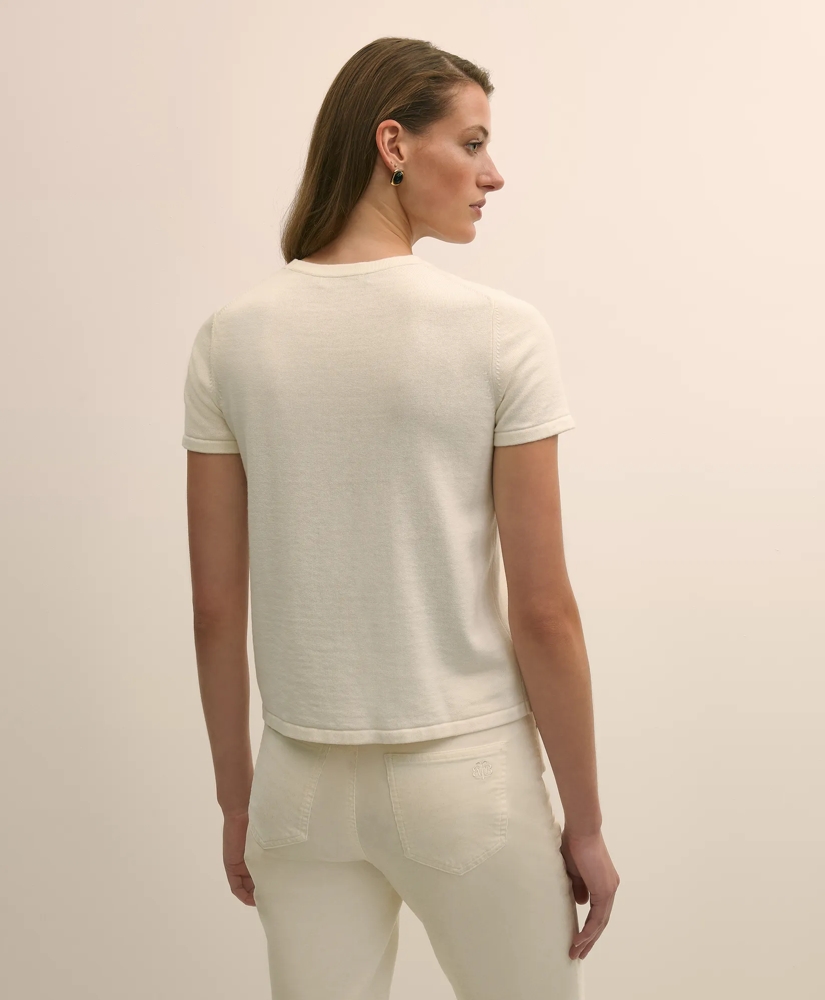Merino-Wool-Cotton Blend Floral Embellished Short-Sleeve Sweater Shell, image 4