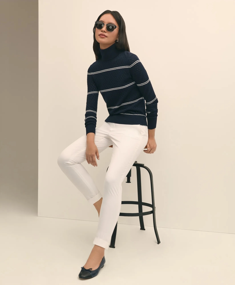 Merino Wool Striped Pointelle Turtleneck, image 2