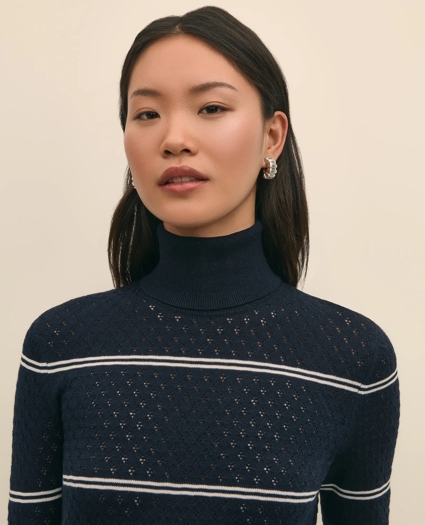 Merino Wool Striped Pointelle Turtleneck, image 3