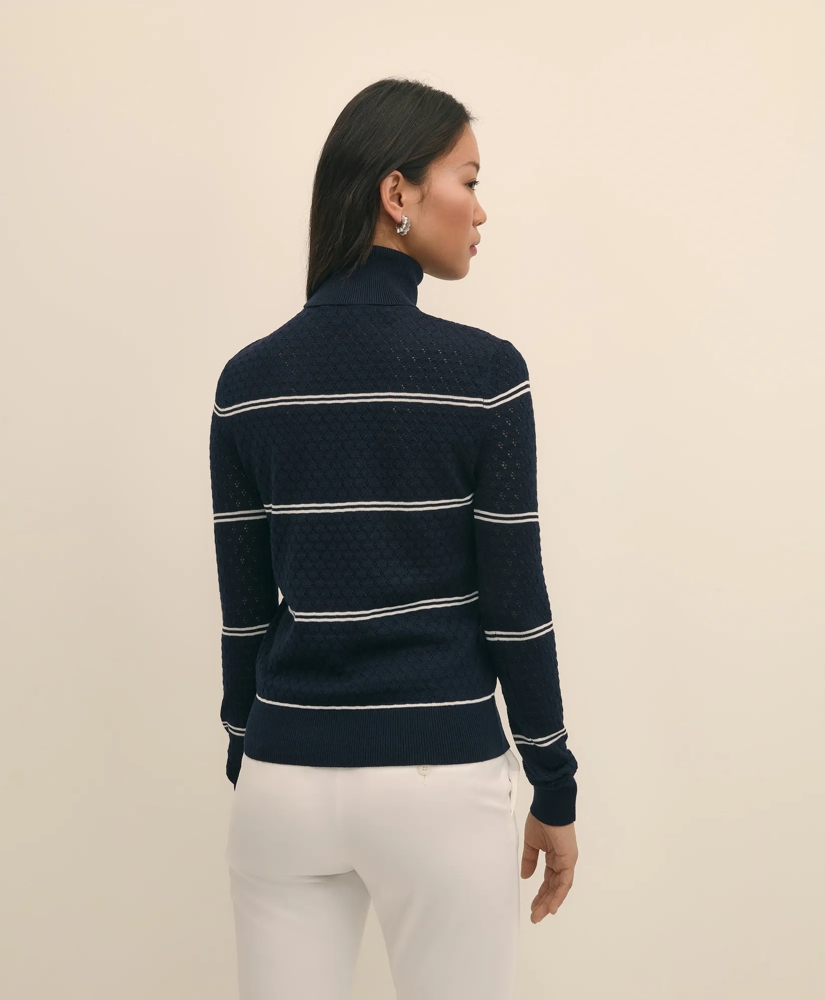 Merino Wool Striped Pointelle Turtleneck, image 4