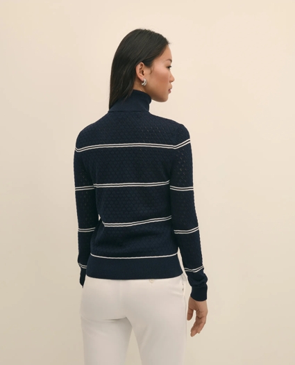 Merino Wool Striped Pointelle Turtleneck, image 4