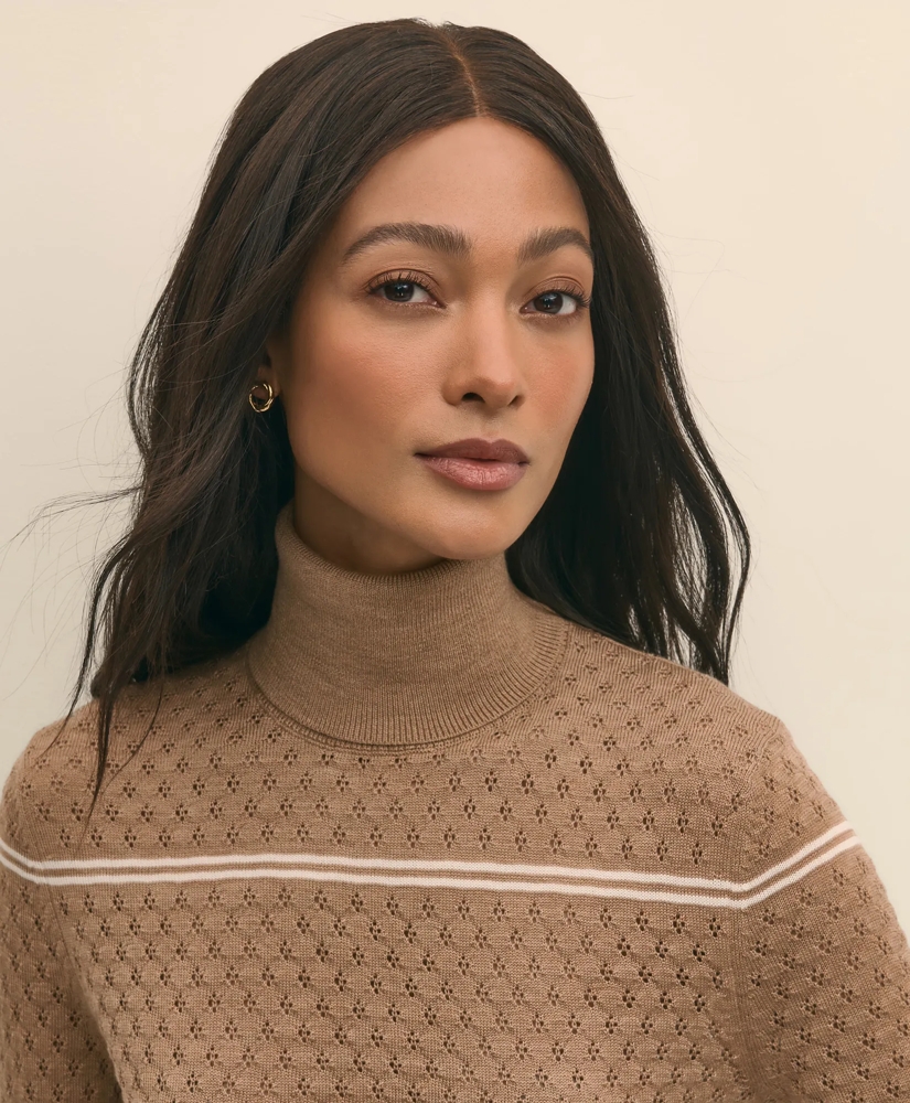 Merino Wool Striped Pointelle Turtleneck, image 3