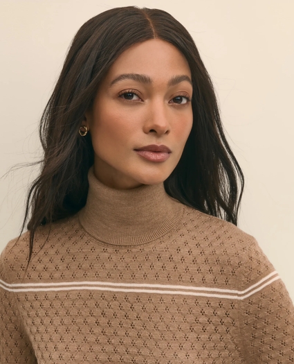 Merino Wool Striped Pointelle Turtleneck, image 3
