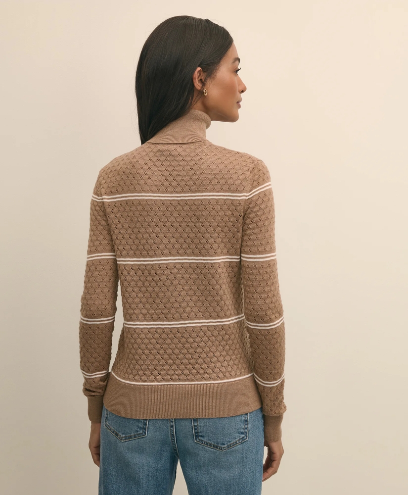 Merino Wool Striped Pointelle Turtleneck, image 4