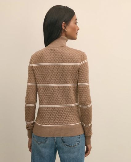 Merino Wool Striped Pointelle Turtleneck, image 4