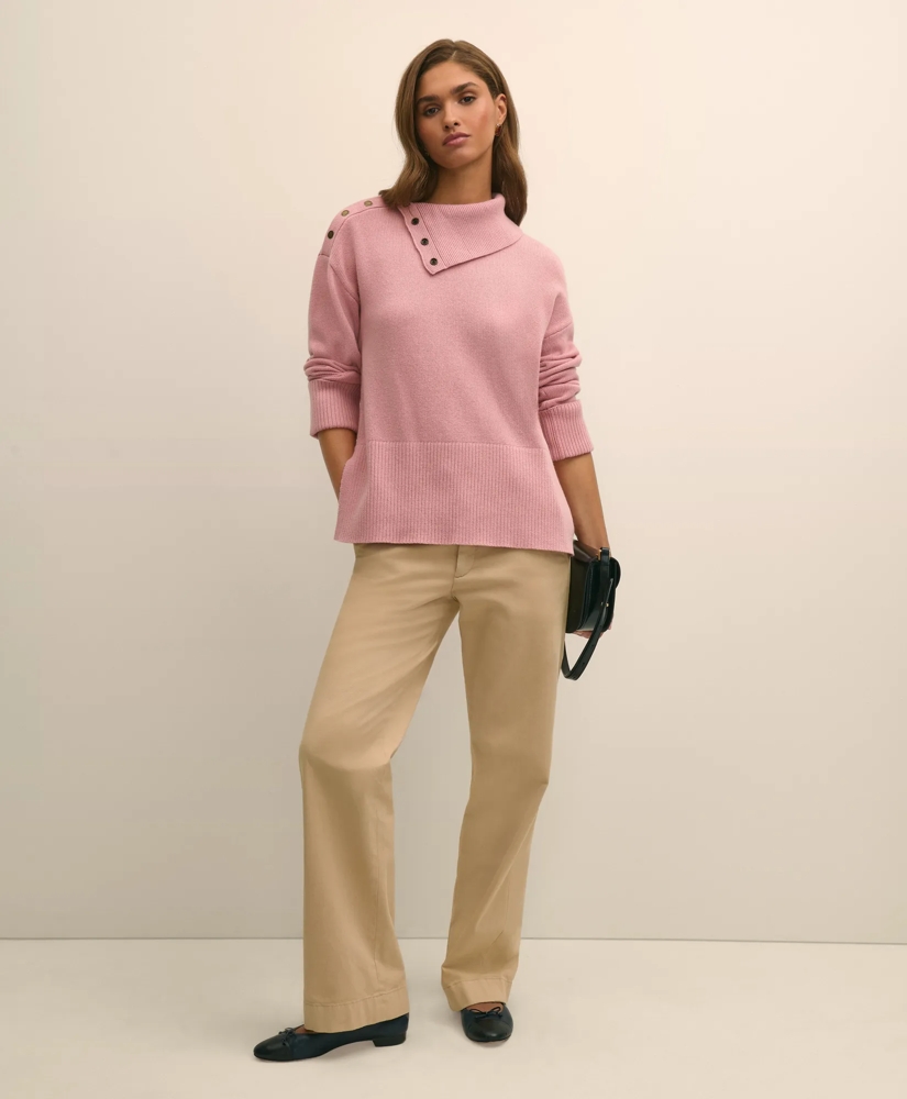 Relaxed Wool-Blend Foldover Snap Collar Sweater, image 1