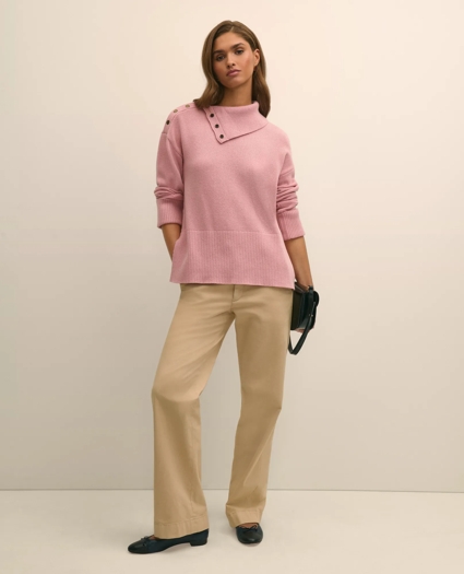 Relaxed Wool-Blend Foldover Snap Collar Sweater, image 1