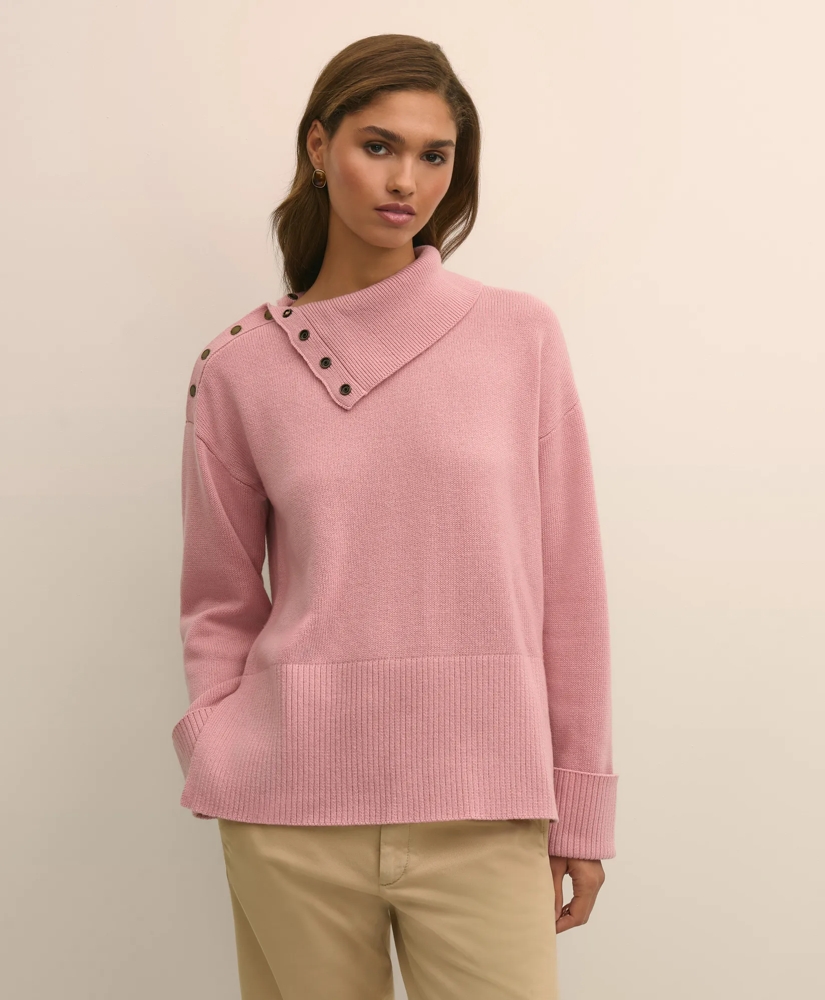 Relaxed Wool-Blend Foldover Snap Collar Sweater, image 3