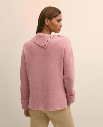 Relaxed Wool-Blend Foldover Snap Collar Sweater, image 4