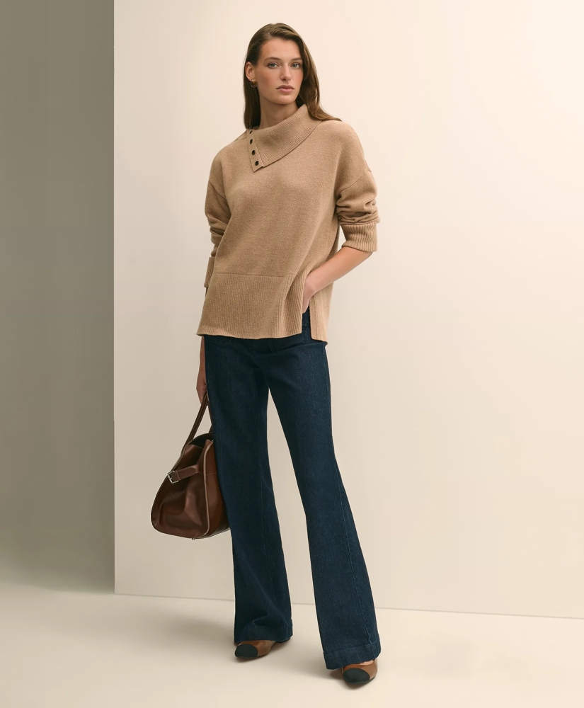 Relaxed Wool-Blend Foldover Snap Collar Sweater, image 1