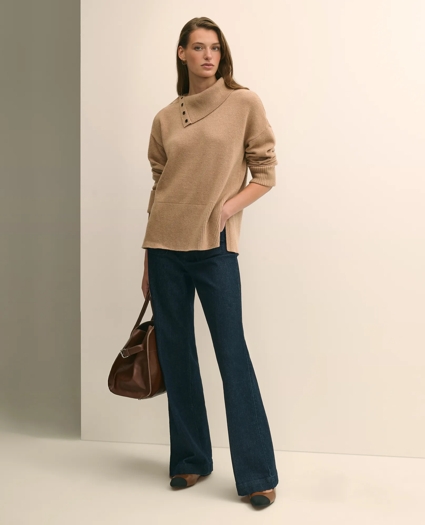 Relaxed Wool-Blend Foldover Snap Collar Sweater, image 1