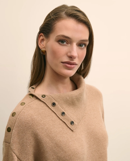 Relaxed Wool-Blend Foldover Snap Collar Sweater, image 3